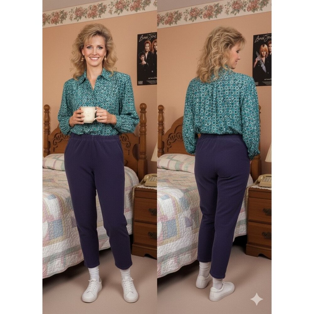 Vintage ONLY USA Purple Corduroy Cotton Pull-On Pants M High Rise Cropped